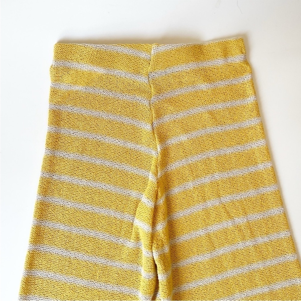 Zara Open Knit Striped Pants Yellow White Straight Leg Size Small - Picture 11 of 13